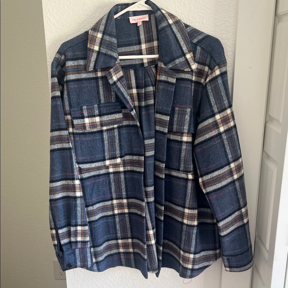 re:named Navy Plaid Utility Jacket